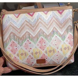 THE SAK Colorful Chevron Prints‎ Triple Pockets Adjustable Strap Crossbody Bag